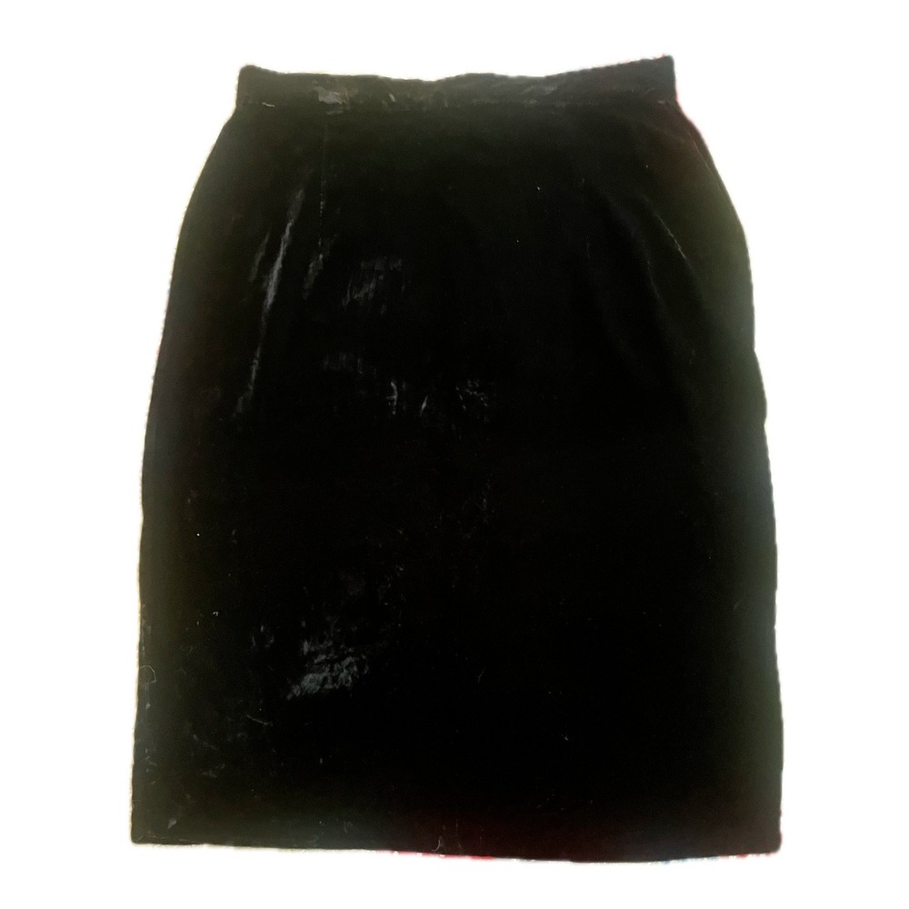 Vintage 90s Black Burgundy Velvet Pencil Skirt Sz 12 Chic Fall Winter Timeless